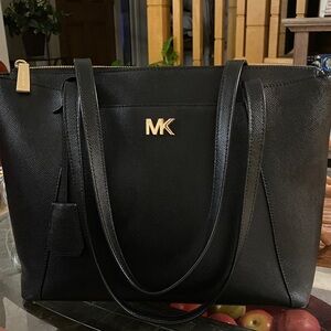 Michael Kors Black Maddie Tote with Gold Logo